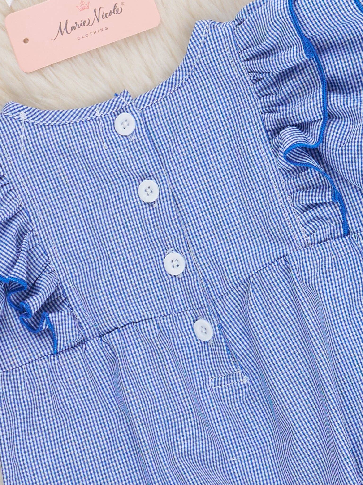 Blue Stripe Cotton Embroidered Football Ruffle Bubble