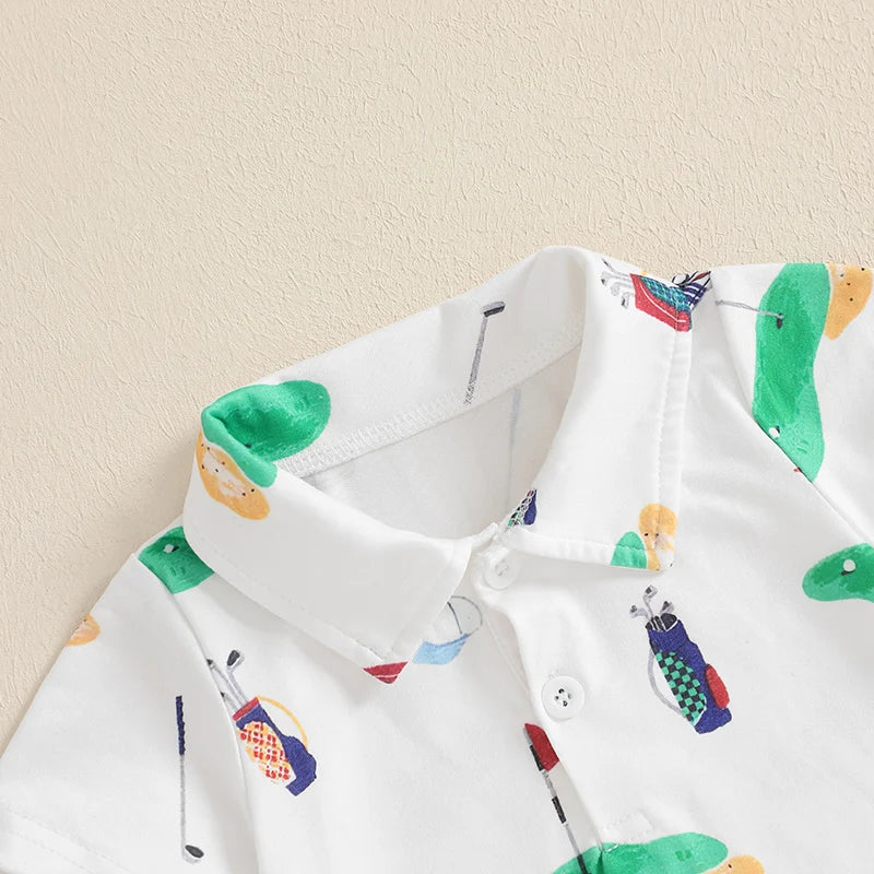 Baby Boy Girl Golf Romper Half Button-up Lapel Neck Short Sleeve Jumpsuit Summer Clothes