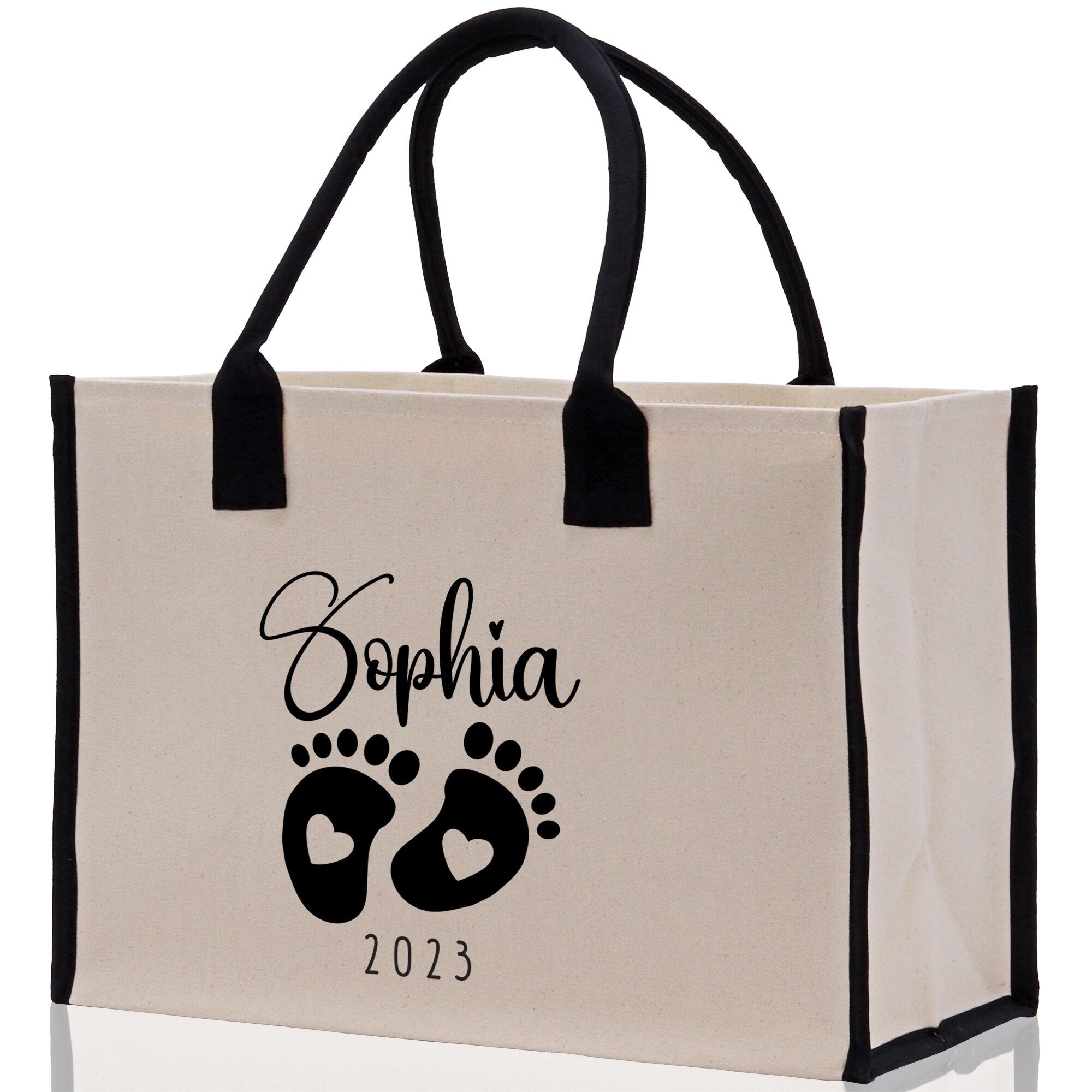 Baby Feet Personalized Name and Date Tote Bag for New Mom Pregnant Mom Shower Gift Baby Footprints Labor & Delivery Chick Tote Carrying Bag