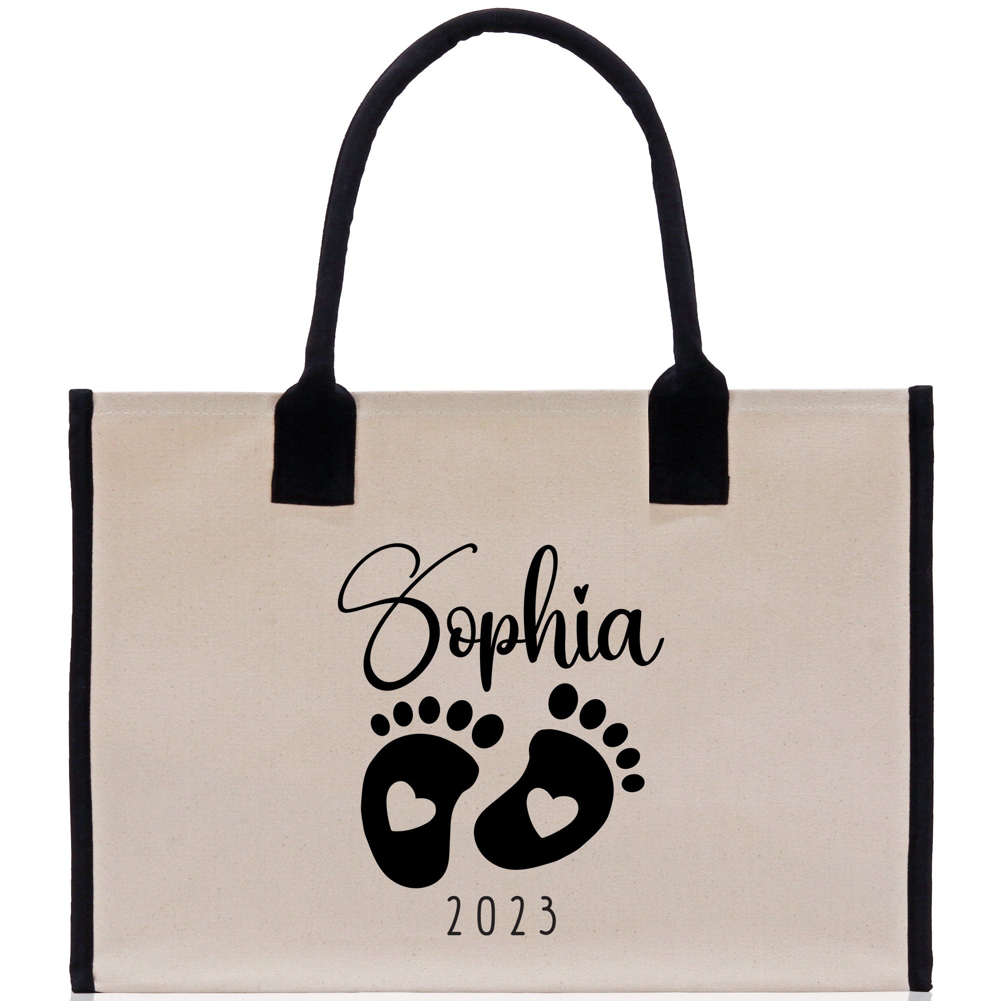 Baby Feet Personalized Name and Date Tote Bag for New Mom Pregnant Mom Shower Gift Baby Footprints Labor & Delivery Chick Tote Carrying Bag